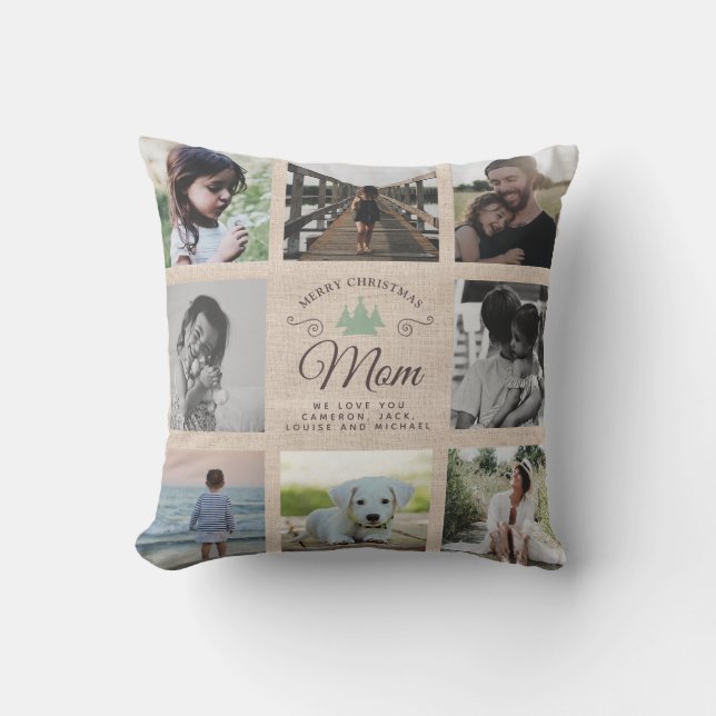 Modern Rustic Merry Christmas Mom Photo Collage Cushion (Front)