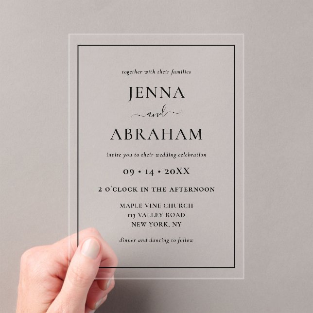 Modern Rustic Minimal Elegant  Acrylic Invitations (Insitu (Handheld))