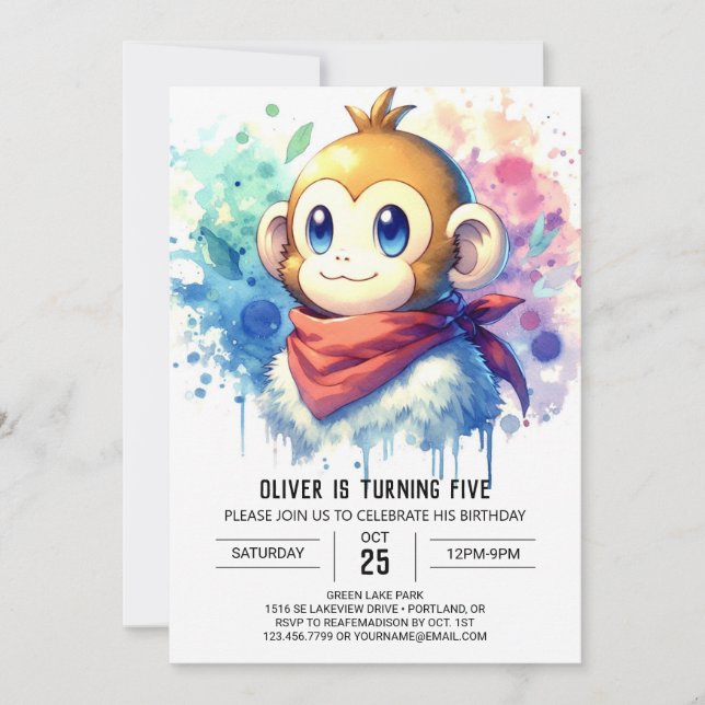 Modern Rustic Monkey Birthday Invitation (Front)