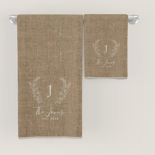 Modern rustic monogram custom family name bath towel set