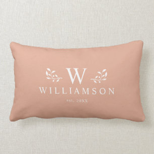 Modern Rustic Monogram Custom Family Name Peach Lumbar Cushion