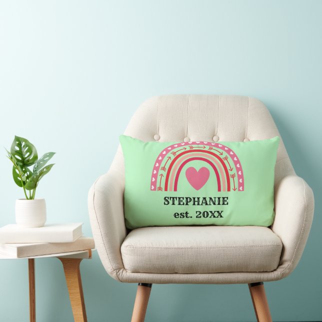 Modern Rustic Monogram Custom Family Name Rainbow Lumbar Cushion (Chair)