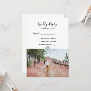 Modern rustic monogram photo RSVP Wedding card