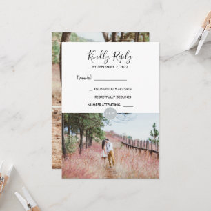 Modern rustic monogram photo RSVP Wedding card