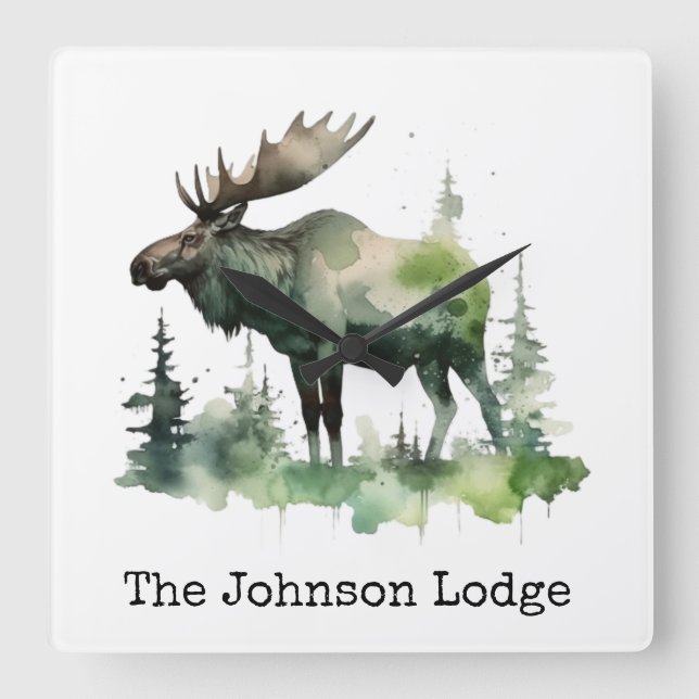Modern Rustic Moose Wall Clock Mountain Lodge Deco (Front)
