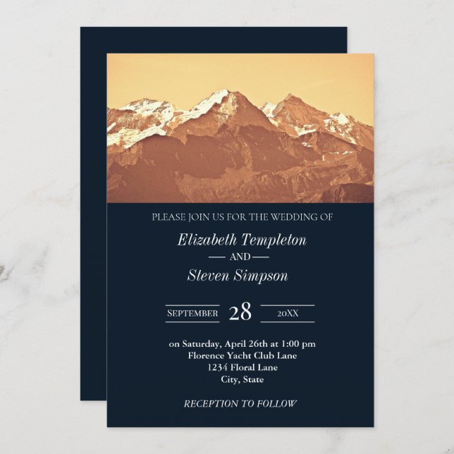 Modern Rustic Mountain Navy Classic Wedding Invitation (Front/Back)