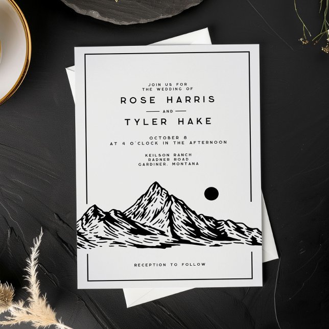 Modern Rustic Mountain Sketch Wedding Invitation (Creator Uploaded)