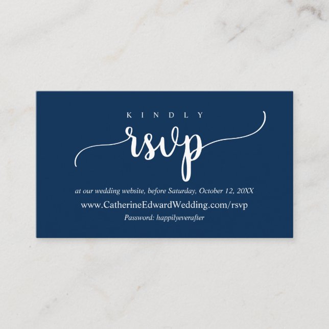 Modern Rustic, Navy Blue, Online RSVP website Encl Enclosure Card (Front)
