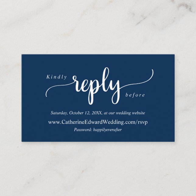 Modern Rustic, Navy Blue, Online RSVP website Encl Enclosure Card (Front)