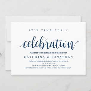 Modern Rustic, Navy Blue script, Engagement Party Invitation