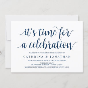 Modern Rustic, Navy Blue script, Engagement Party Invitation