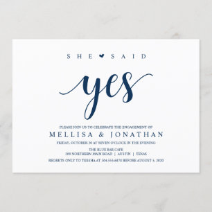 Modern Rustic, Navy Blue script, Engagement Party Invitation