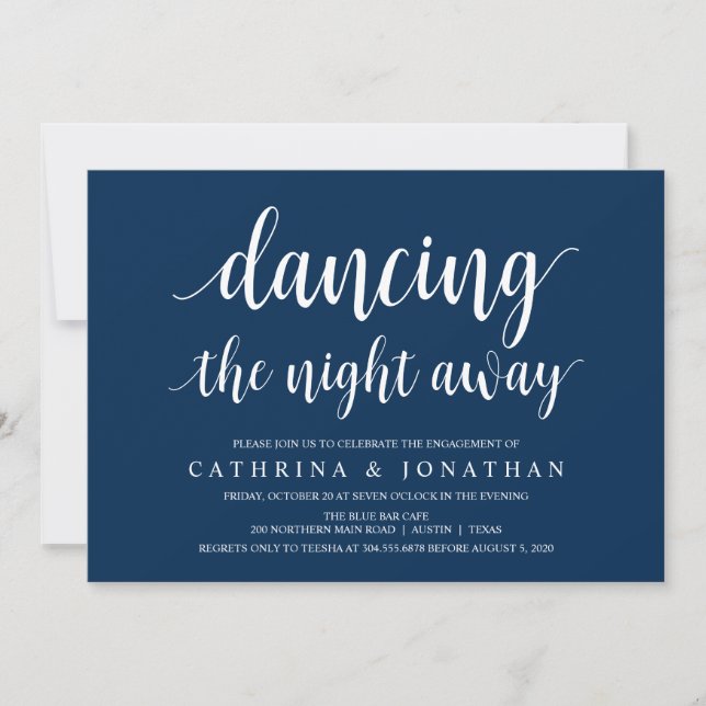 Modern Rustic, Navy Blue script, Engagement Party Invitation (Front)