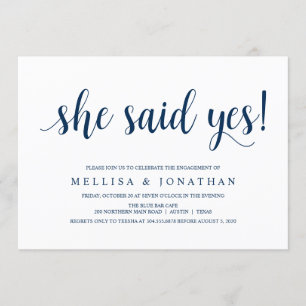 Modern Rustic, Navy Blue script, Engagement Party Invitation