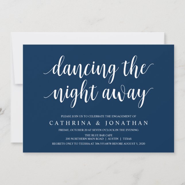 Modern Rustic, Navy Blue script, Engagement Party Invitation (Front)