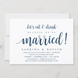 Modern Rustic, Navy Blue Script, Wedding Elopement Invitation