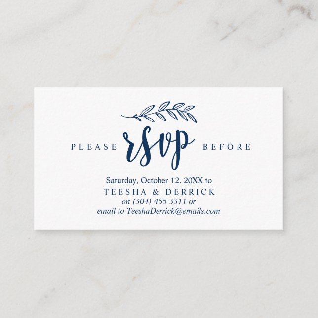 Modern Rustic, Navy Blue, Wedding Party RSVP Enclosure Card (Front)