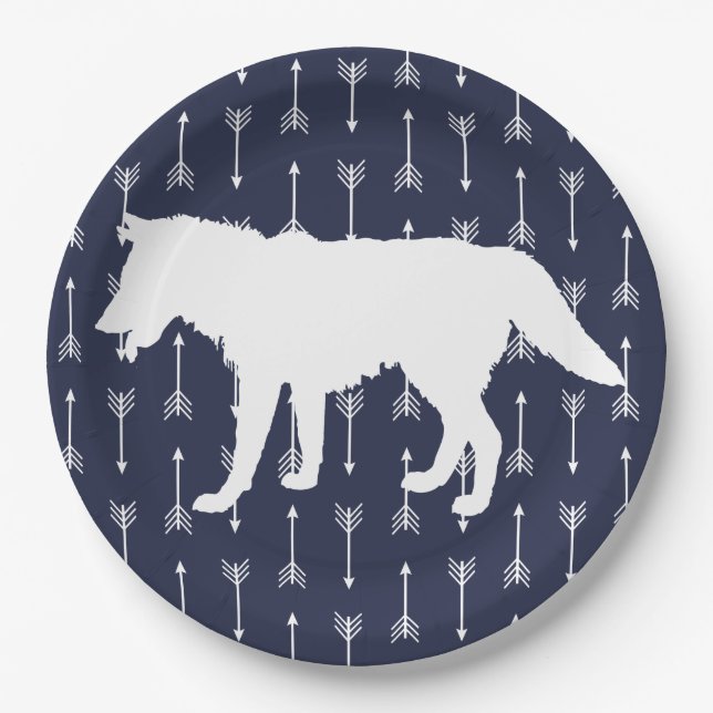 Modern Rustic Navy & White Wolf Arrows Paper Plate (Front)