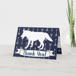 Modern Rustic Navy & White Wolf Arrows Thank You Card
