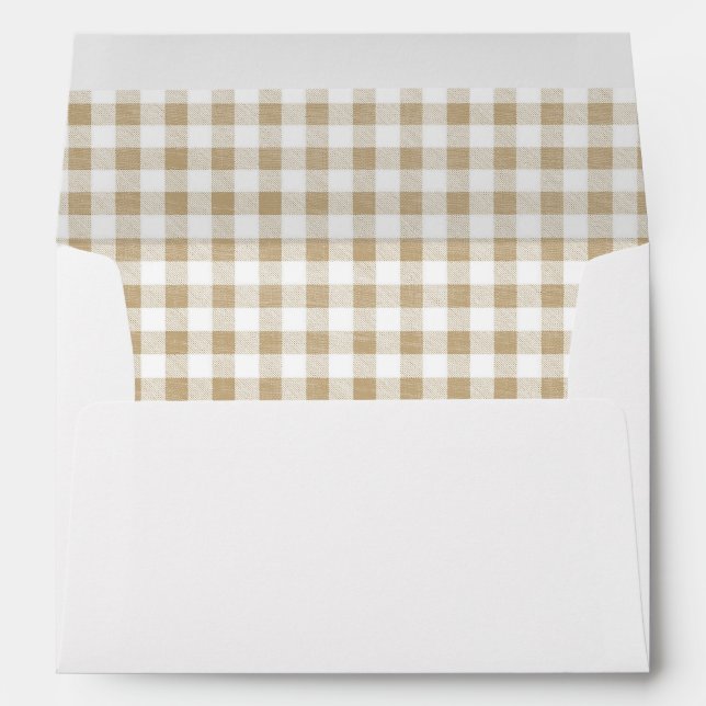 Modern Rustic Neutral Beige Brown Gingham  Envelope (Back (Bottom))