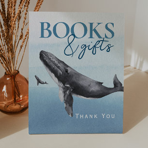 Modern Rustic Ocean Baby Shower Books and Gifts Pedestal Sign