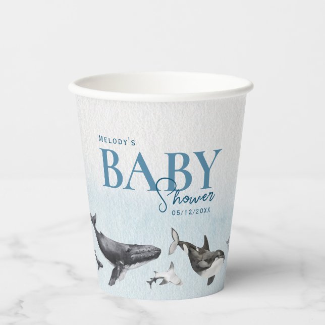 Modern Rustic Ocean Baby Shower Paper Cups (Front)