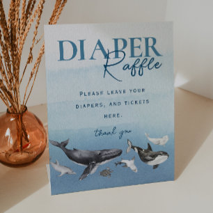 Modern Rustic Ocean Diaper Raffle Baby Shower Pedestal Sign