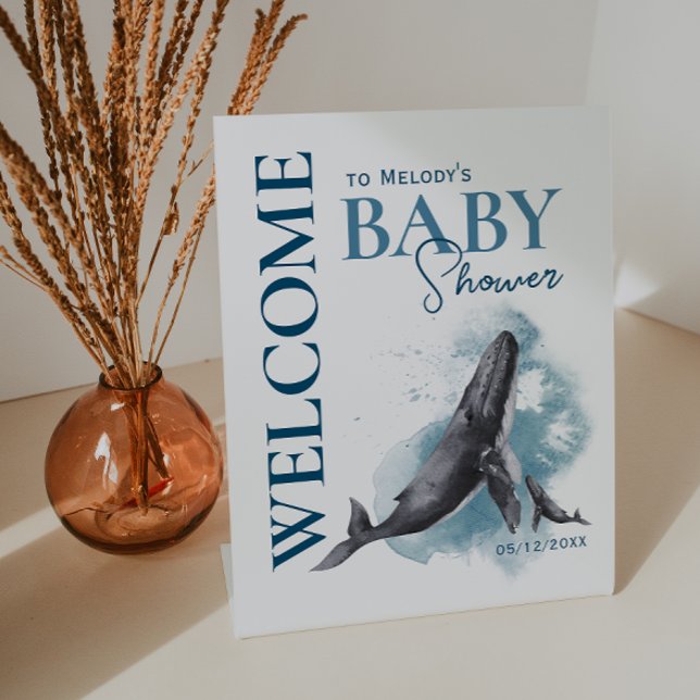 Modern Rustic Ocean Welcome Baby Shower Pedestal Pedestal Sign (Creator Uploaded)