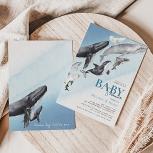 Modern Rustic Ocean Whale Couples Baby Shower Invitation