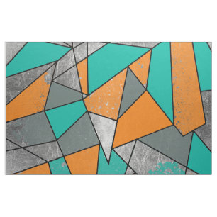 Modern Rustic Orange Teal Grey Silver Geometric Fabric