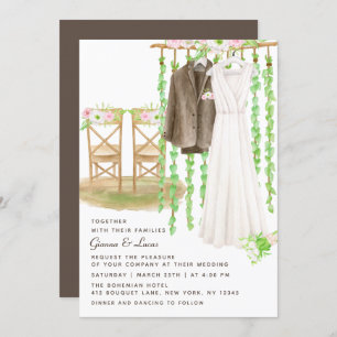 Modern Rustic Outdoor Watercolor Floral Wedding Invitation