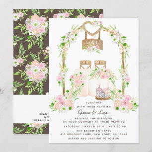 Modern Rustic Outdoor Watercolor Floral Wedding Invitation
