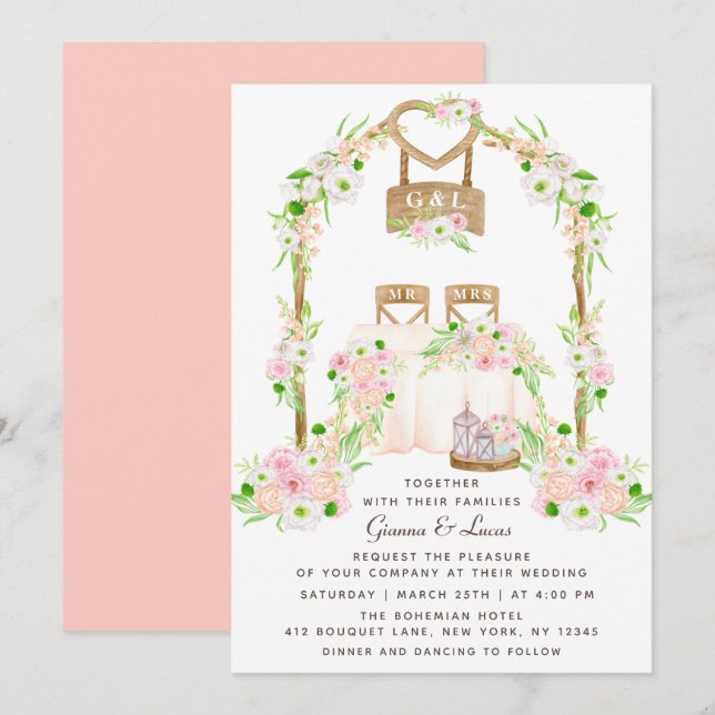 Modern Rustic Outdoor Watercolor Floral Wedding Invitation (Front/Back)