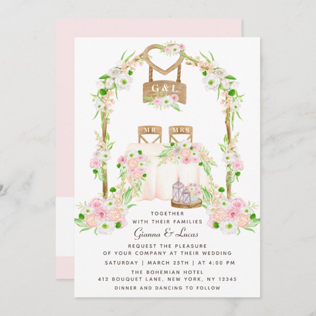Modern Rustic Outdoor Watercolor Floral Wedding Invitation (Front/Back)