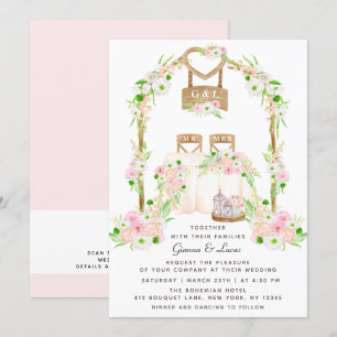 Modern Rustic Outdoor Watercolor Floral Wedding Invitation
