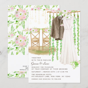 Modern Rustic Outdoor Watercolor Floral Wedding Invitation