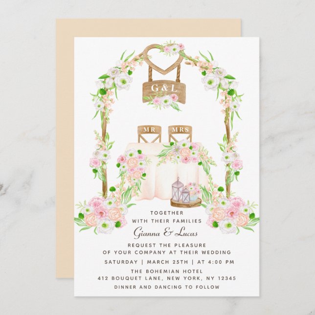 Modern Rustic Outdoor Watercolor Floral Wedding Invitation (Front/Back)