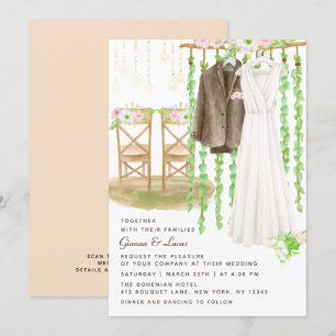 Modern Rustic Outdoor Watercolor Floral Wedding Invitation
