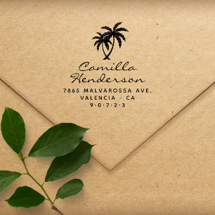 Modern Rustic Palm Trees 2 Names Return Address Self-inking Stamp