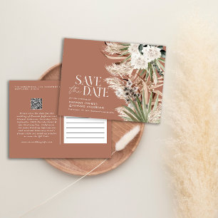 Modern rustic pampas eucalyptus botanical QR code Announcement Postcard