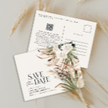 Modern rustic pampas eucalyptus botanical QR code Announcement Postcard<br><div class="desc">Modern barn farmhouse rustic botanical floral bohemian natural pampas grass and eucalyptus botanical wedding save the date post card invitation. Elegant classy watercolor floral in terracotta, sage green, natural cream and black colorways. Space on the back of this budget wedding save the date for information and QR code for all...</div>