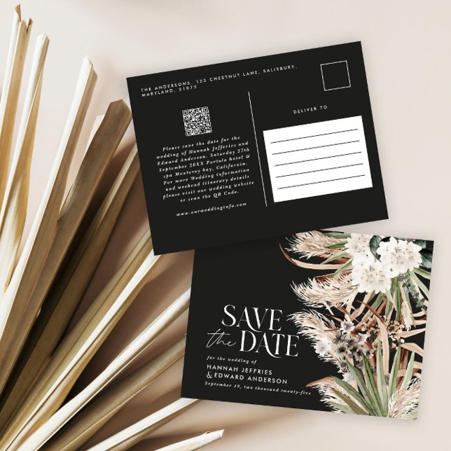 Modern rustic pampas eucalyptus botanical QR code Announcement Postcard (Creator Uploaded)