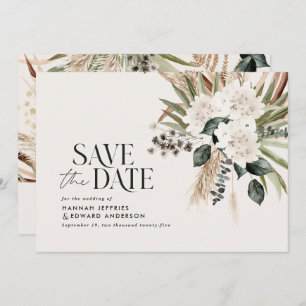 Modern rustic pampas eucalyptus botanical QR code Save The Date