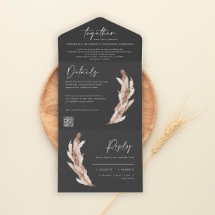 Modern rustic pampas eucalyptus wedding QR code All In One Invitation