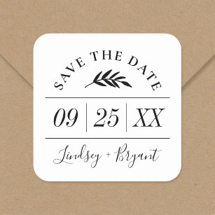 Modern Rustic Personalised Save the Date Square Sticker