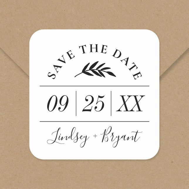 Modern Rustic Personalised Save the Date Square Sticker (Creator Uploaded)