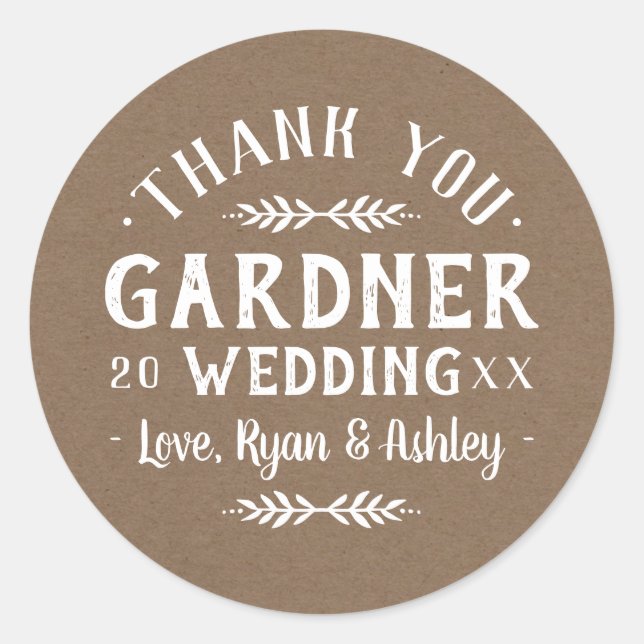 Modern Rustic Personalised Wedding Favour Stickers (Front)