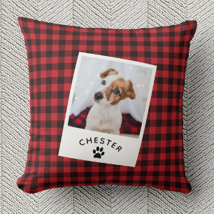 Modern Rustic Pet Photo Red Plaid Dog Mum Cat Cushion
