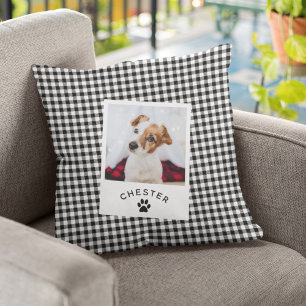 Modern Rustic Pet Photo Vichy Plaid Dog Mum Cat Cushion