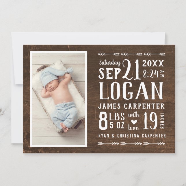Modern Rustic Photo Birth Announcement (Front)